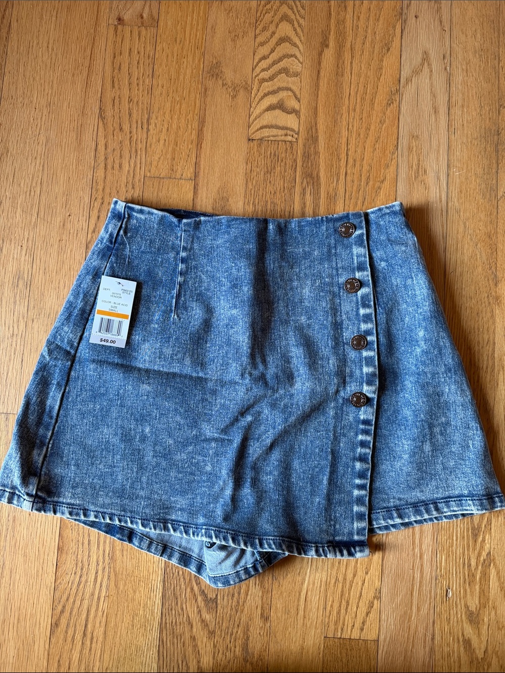 Dry Goods Blue Denim Mini Skort with Button Detail